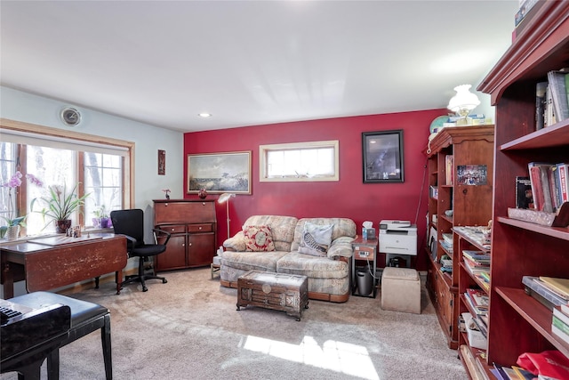 carpeted office with recessed lighting