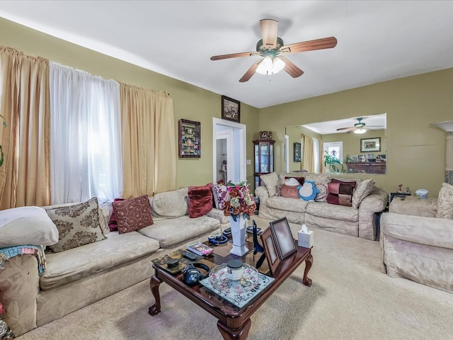 142-02 185th St, Springfield Gardens, NY 11413 - living room featuring a ceiling fan and carpet floors