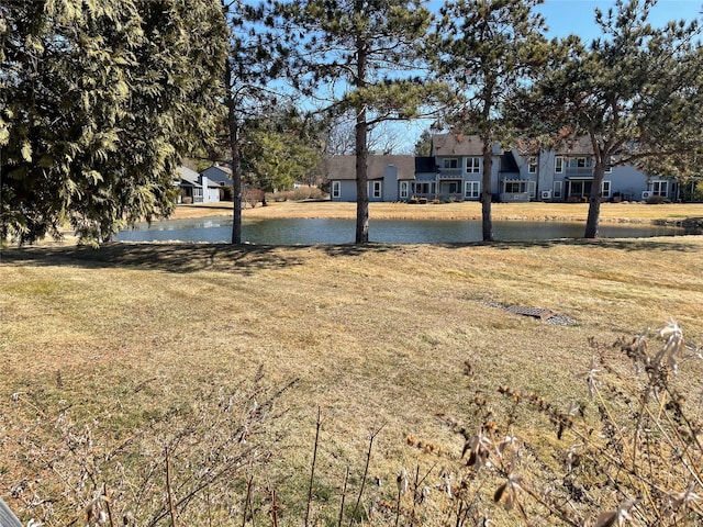 view of yard with a water view