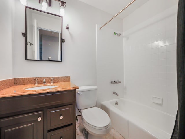 full bath with toilet, bathing tub / shower combination, and vanity