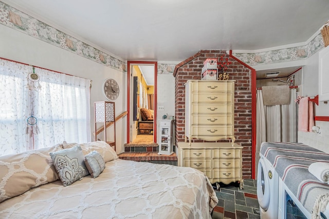 bedroom featuring visible vents and crown molding