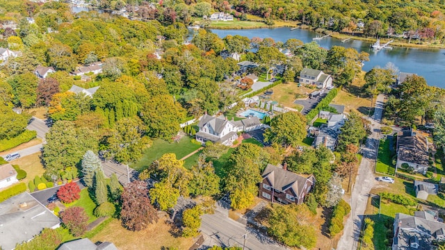 bird's eye view with a residential view and a water view