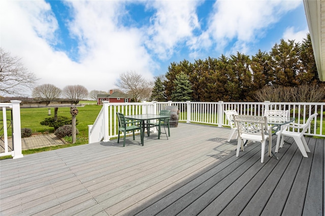2100 Duck Pond Rd, Cutchogue, NY 11935 - wooden terrace featuring outdoor dining space and a yard
