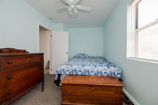 carpeted bedroom with a ceiling fan