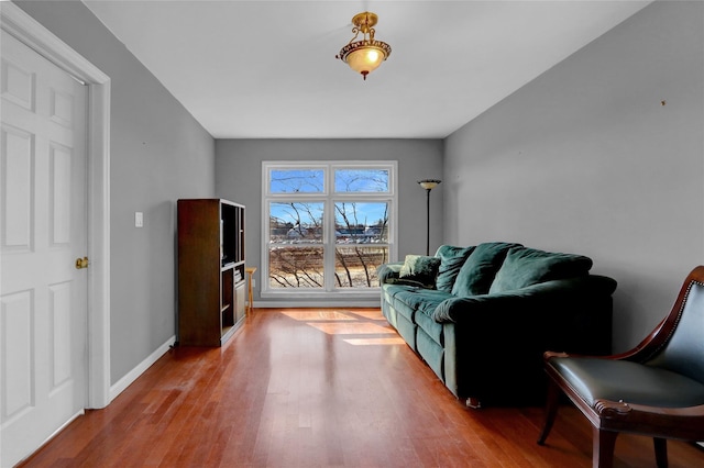 living room featuring baseboards and wood finished floors