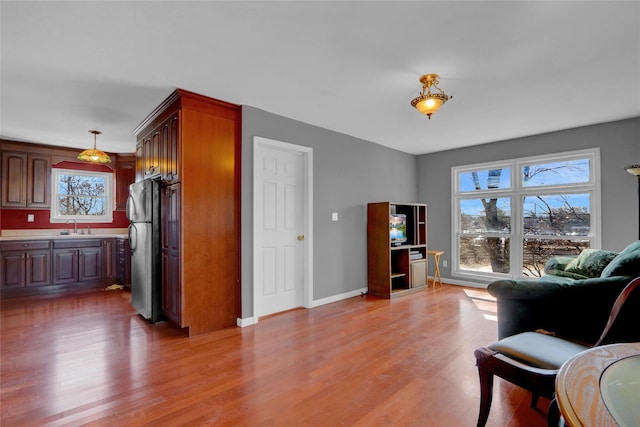 living room with wood finished floors and baseboards