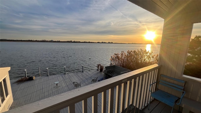 view of dock with a water view