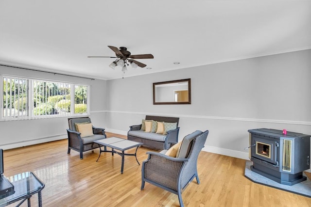 1380 Jackson Lndg, Mattituck, NY 11952 - living area featuring baseboards, baseboard heating, wood finished floors, and a wood stove