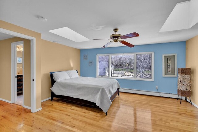 1380 Jackson Lndg, Mattituck, NY 11952 - bedroom featuring light wood-style flooring, a ceiling fan, baseboards, and a baseboard radiator