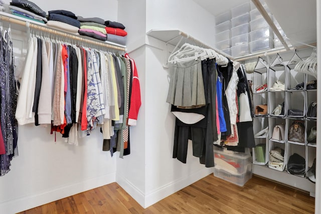 walk in closet with wood finished floors