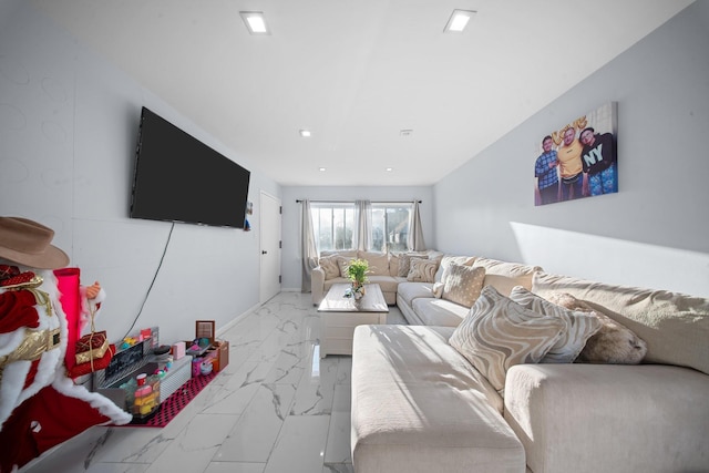 living room with marble finish floor