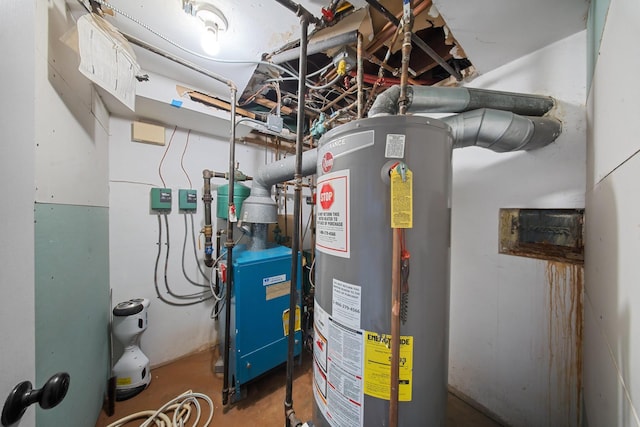 utilities with gas water heater and a heating unit