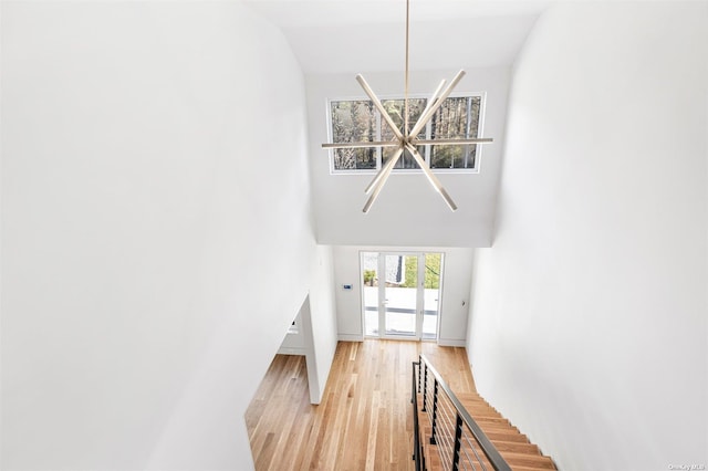 entrance foyer featuring a high ceiling and light wood-style floors