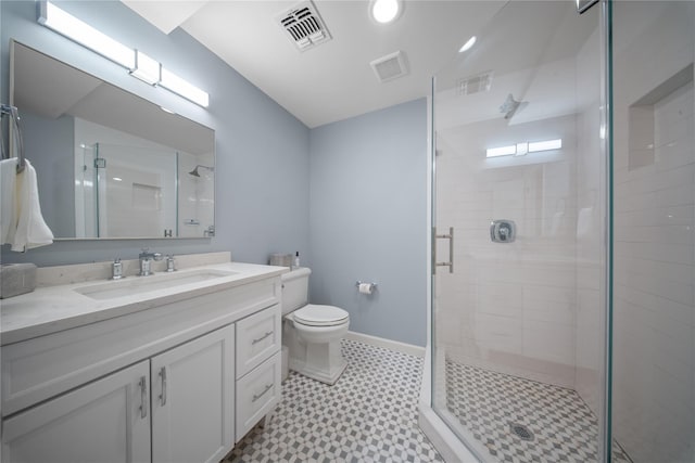 full bath featuring visible vents, a stall shower, and toilet