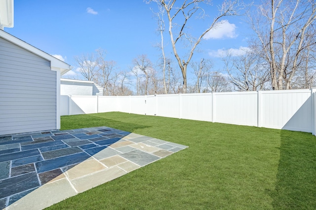 view of yard featuring a fenced backyard and a patio area