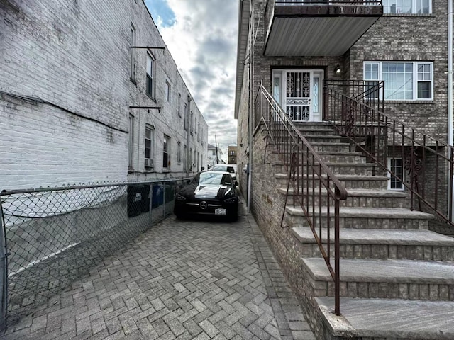 view of street with stairway