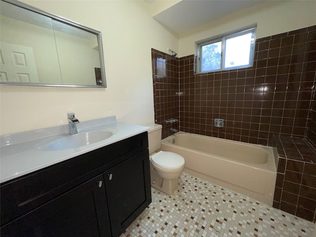 full bath with tile patterned flooring, vanity, toilet, and tub / shower combination