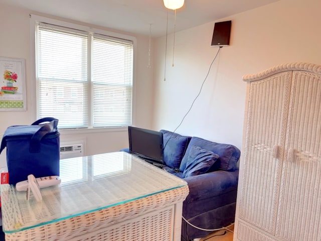 office area with an AC wall unit