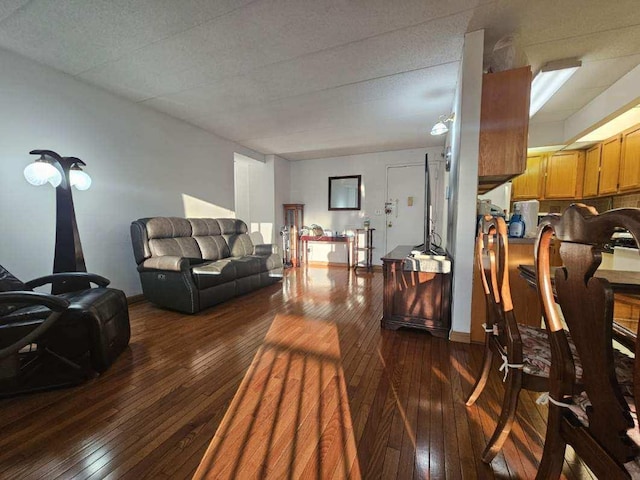 living room featuring dark wood-style floors