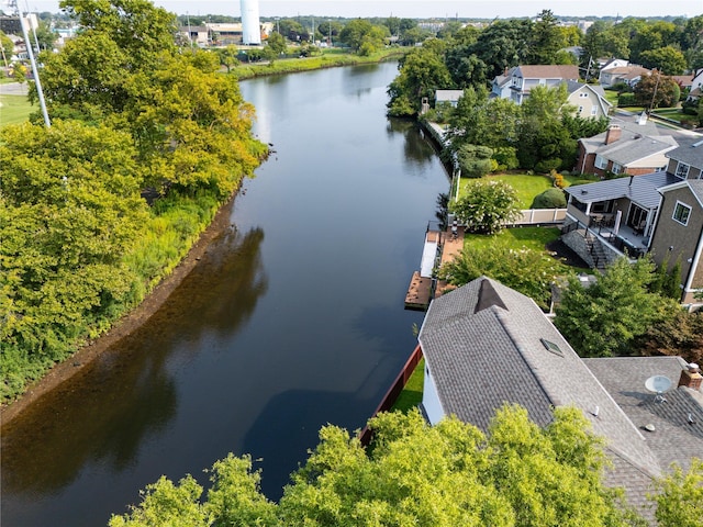 aerial view with a water view and a residential view