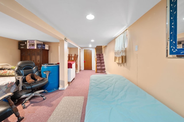 bedroom with recessed lighting and carpet