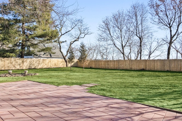 view of yard featuring a patio and fence