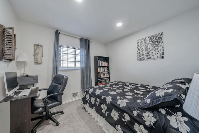 bedroom featuring carpet flooring, baseboards, and visible vents