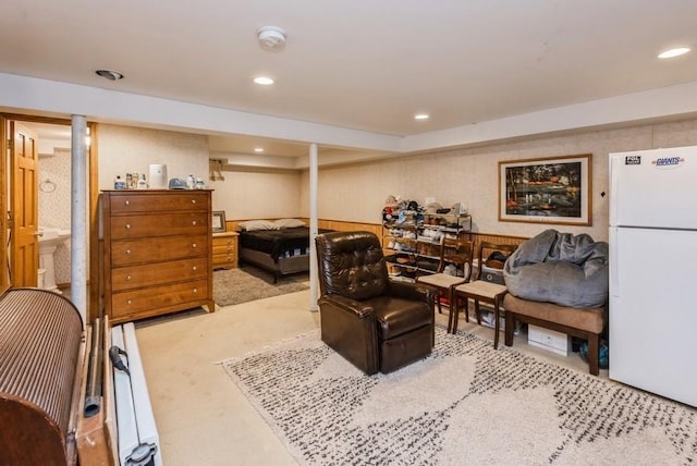 interior space featuring carpet flooring and recessed lighting