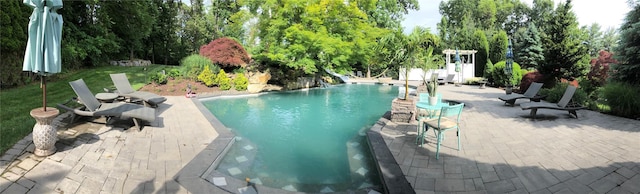 outdoor pool with a patio