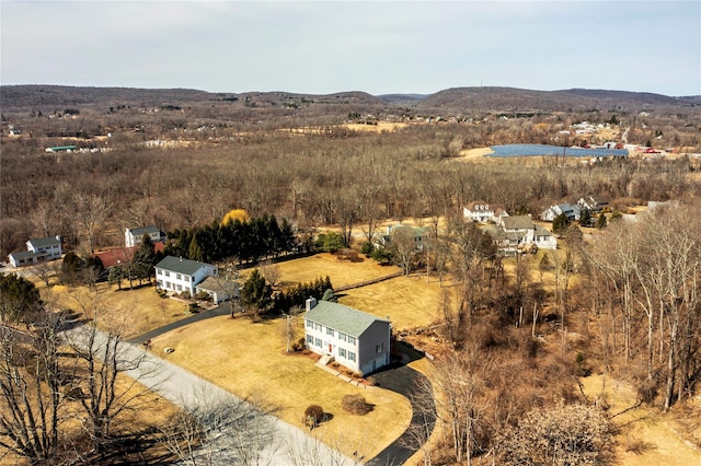 birds eye view of property featuring a mountain view and a rural view