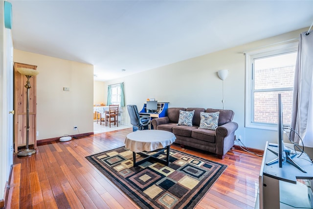 living room featuring baseboards and wood-type flooring