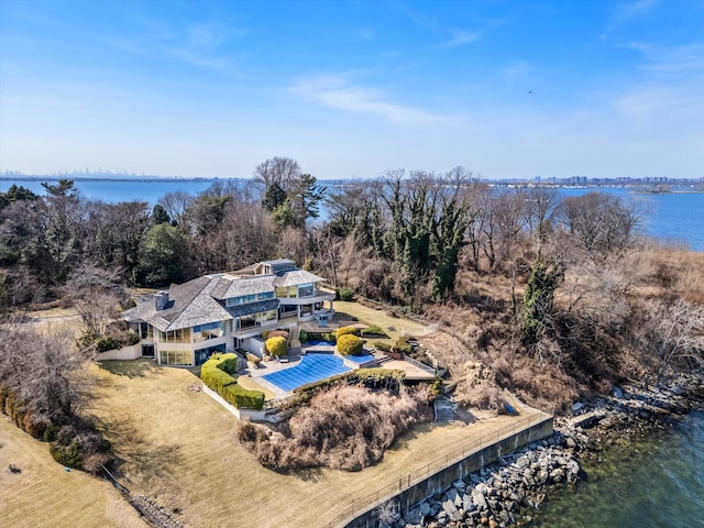 bird's eye view featuring a water view