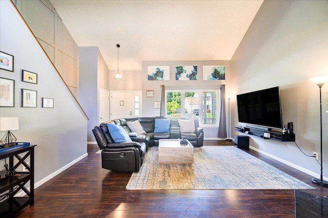 10 Lyford Ln, Poughkeepsie, NY 12601 - living room featuring high vaulted ceiling and dark wood-style flooring