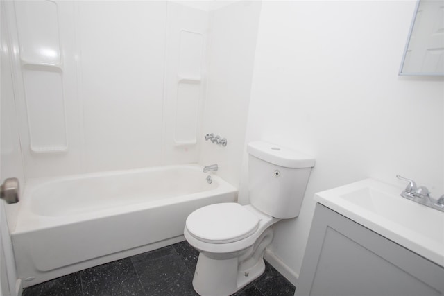 full bath featuring vanity, toilet, baseboards, and shower / bathtub combination