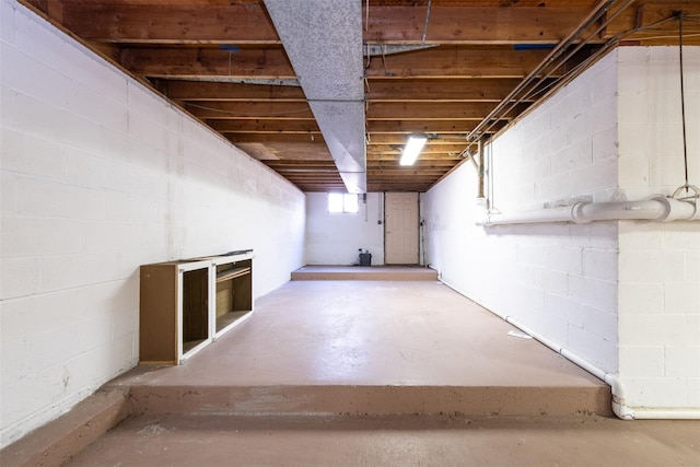 basement featuring concrete block wall