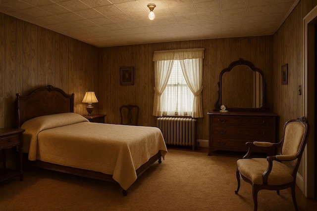 119 Verplanck Ave, Beacon, NY 12508 - carpeted bedroom featuring radiator and wood walls