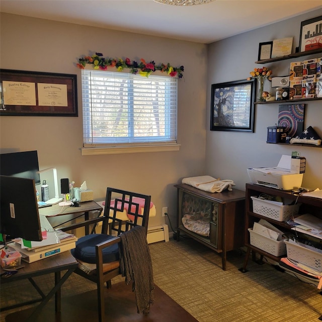 home office featuring a baseboard heating unit