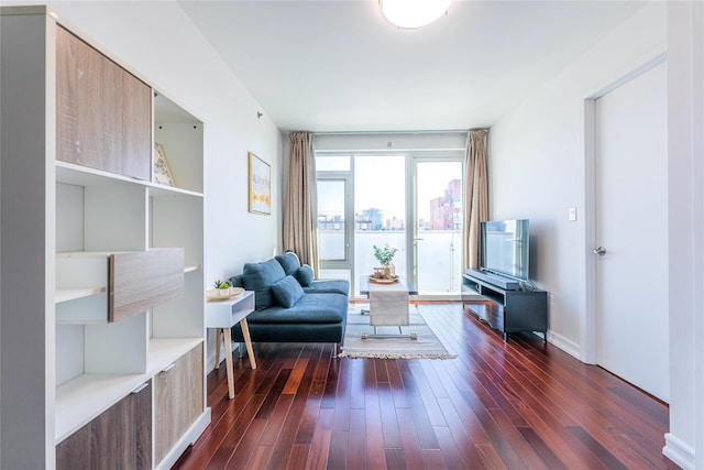 living area with dark wood-style floors