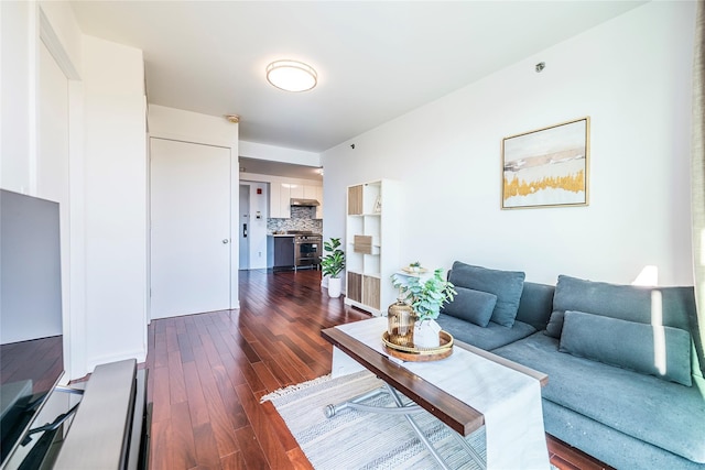 living room with dark wood-style flooring