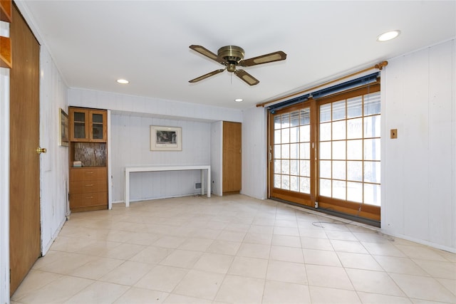 unfurnished living room with recessed lighting and a ceiling fan