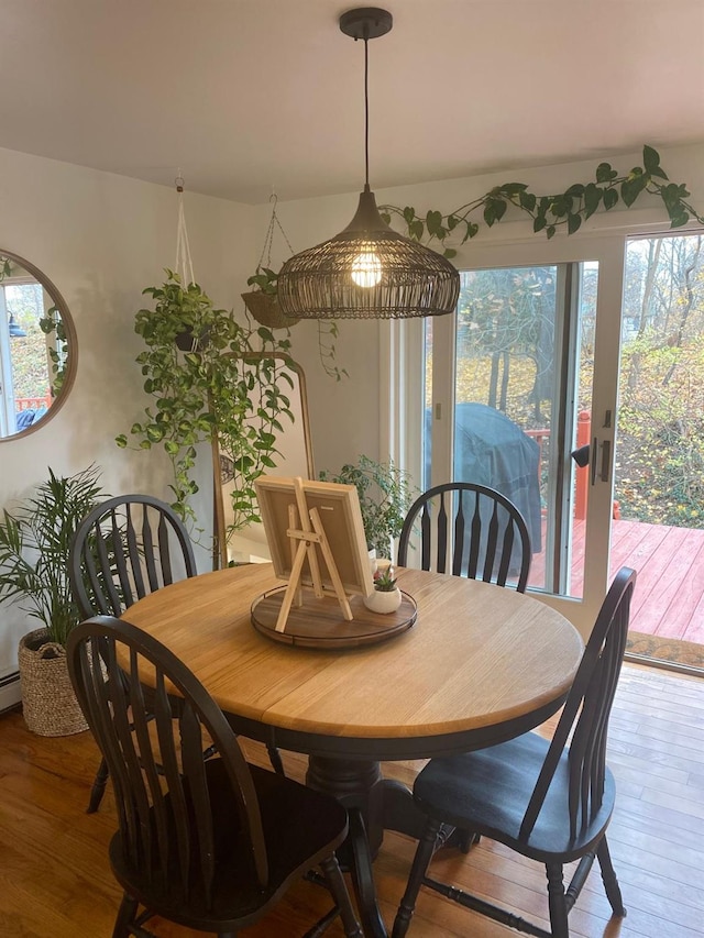 dining room with light wood-style flooring and a healthy amount of sunlight