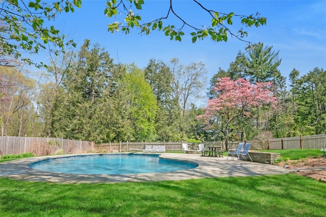 33 N Way, Chappaqua, NY 10514 - view of swimming pool with a fenced in pool, a patio, a lawn, and a fenced backyard