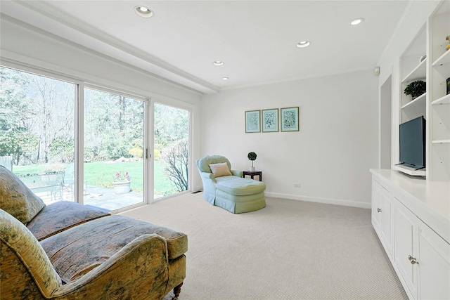 33 N Way, Chappaqua, NY 10514 - sitting room with baseboards, recessed lighting, and light colored carpet
