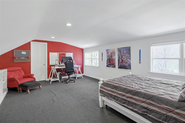 33 N Way, Chappaqua, NY 10514 - carpeted bedroom featuring baseboards, recessed lighting, and vaulted ceiling