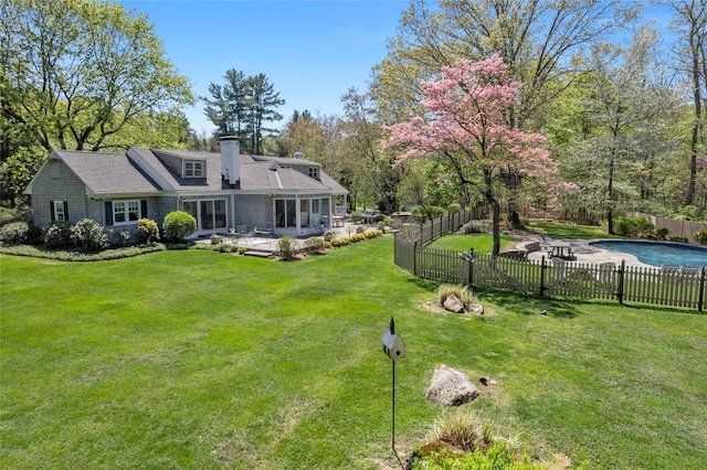 33 N Way, Chappaqua, NY 10514 - view of yard featuring a fenced backyard, a fenced in pool, and a patio