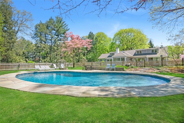 33 N Way, Chappaqua, NY 10514 - view of swimming pool with a lawn, a fenced in pool, and a fenced backyard
