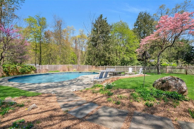 33 N Way, Chappaqua, NY 10514 - view of swimming pool featuring a lawn, a patio, a fenced in pool, and a fenced backyard