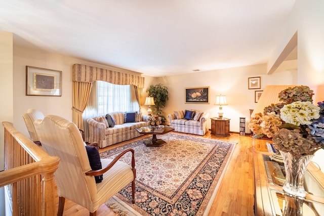 living area featuring light wood-style flooring