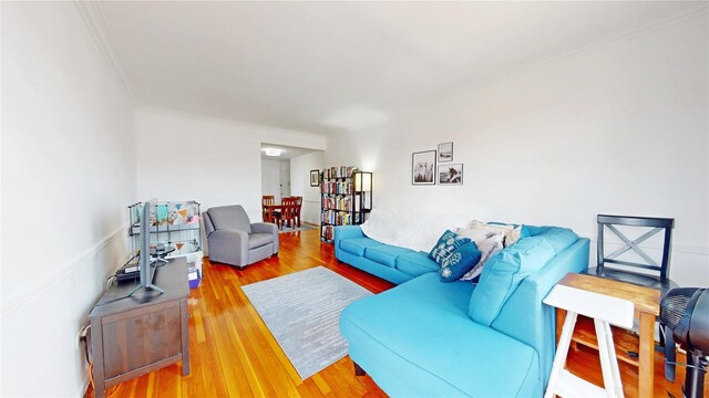 9425 Shore Rd Unit 6C, Brooklyn, NY 11209 - living area with light wood-style flooring and ornamental molding