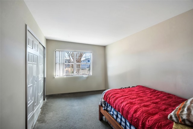 carpeted bedroom with a closet